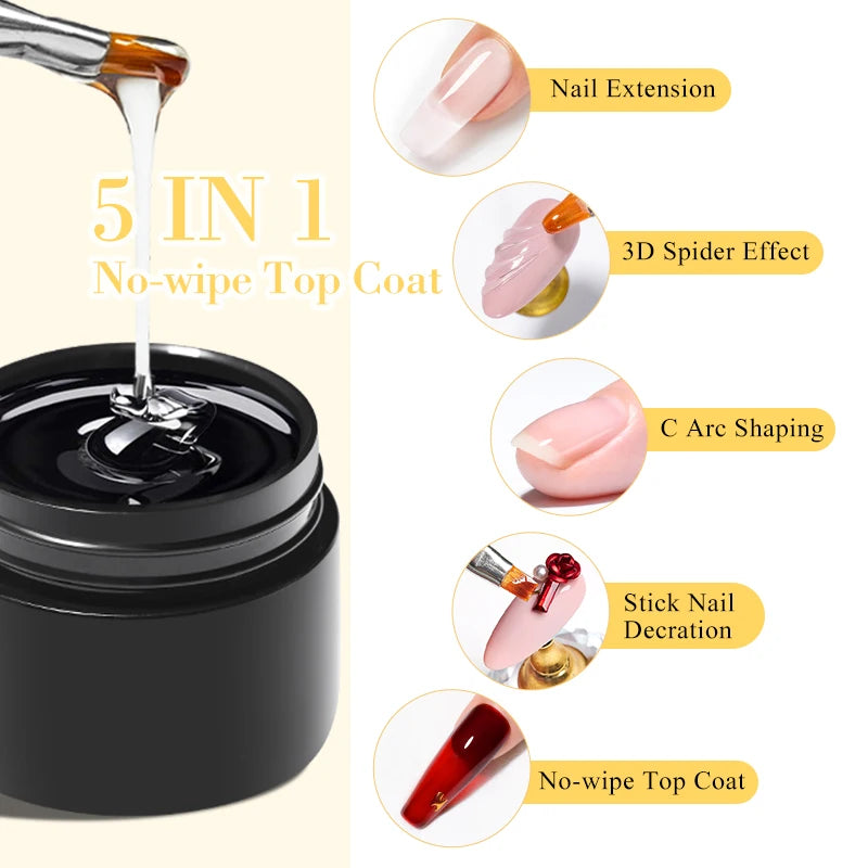 Mtssii 5 in 1 Glue Gel Reinforcement Gel No Wipe Top Coat Nail Art Soak Off UV Gel Varnish 3D Chrome Design Diamond Gel Gel