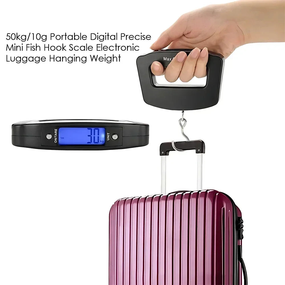 50kg/110lb Portable Scale LCD Digital Luggage Suitcase Scale Handled Travel Baggage Bag Fish Weighting Hook Hanging Scales
