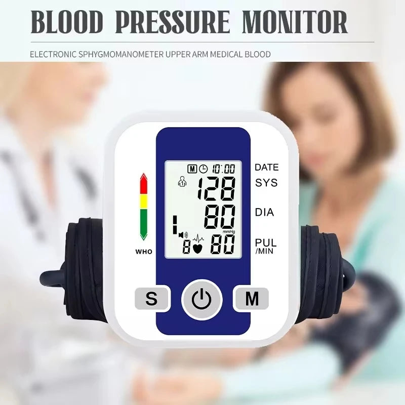 LCD Portable Health Care Pulse Meter BP Monitor Automatic Digital Arm Blood Pressure Monitor Tonometer Meter Sphygmomanometer
