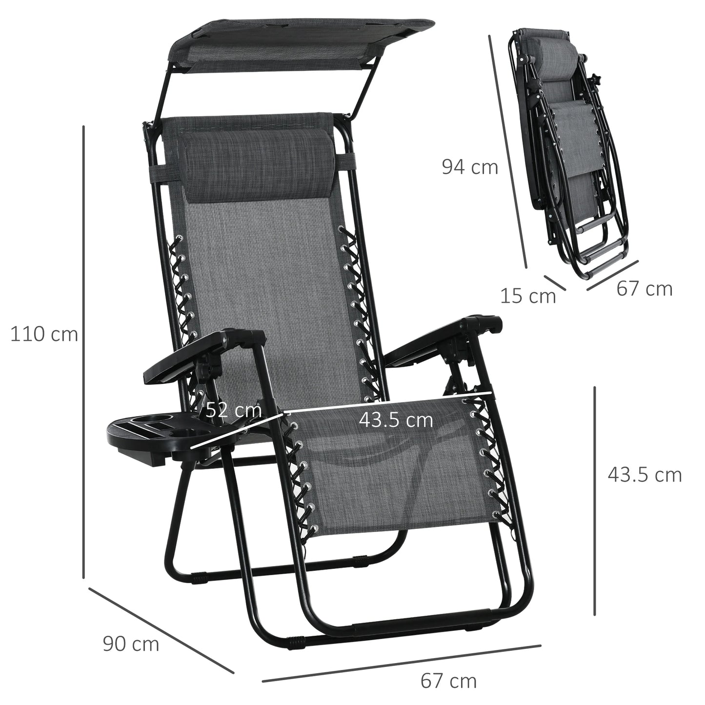 Outsunny Foldable Reclining Garden Chair with Headrest, Zero Gravity Deck Sun Lounger Seat Chair
