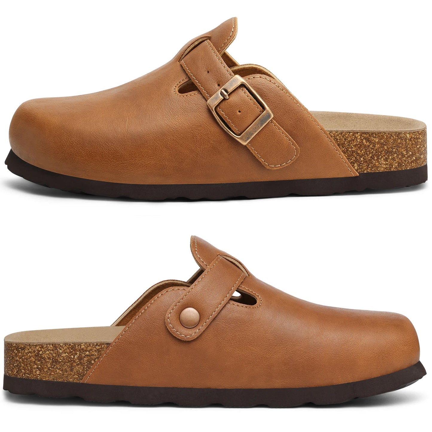 Kidmi Unisex Adjustable Buckle Slip-On Clogs with Arch Support Vegan Leather Cork Insole Potato Shoe for Women And Men