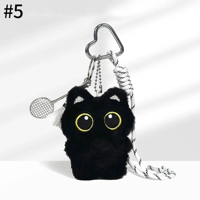 Cute Black Cat Plush Pendant Keychain Pilot Little Black Cat Hanging Backpack Keychain Creative Cat Plush Phone Keychain Gift