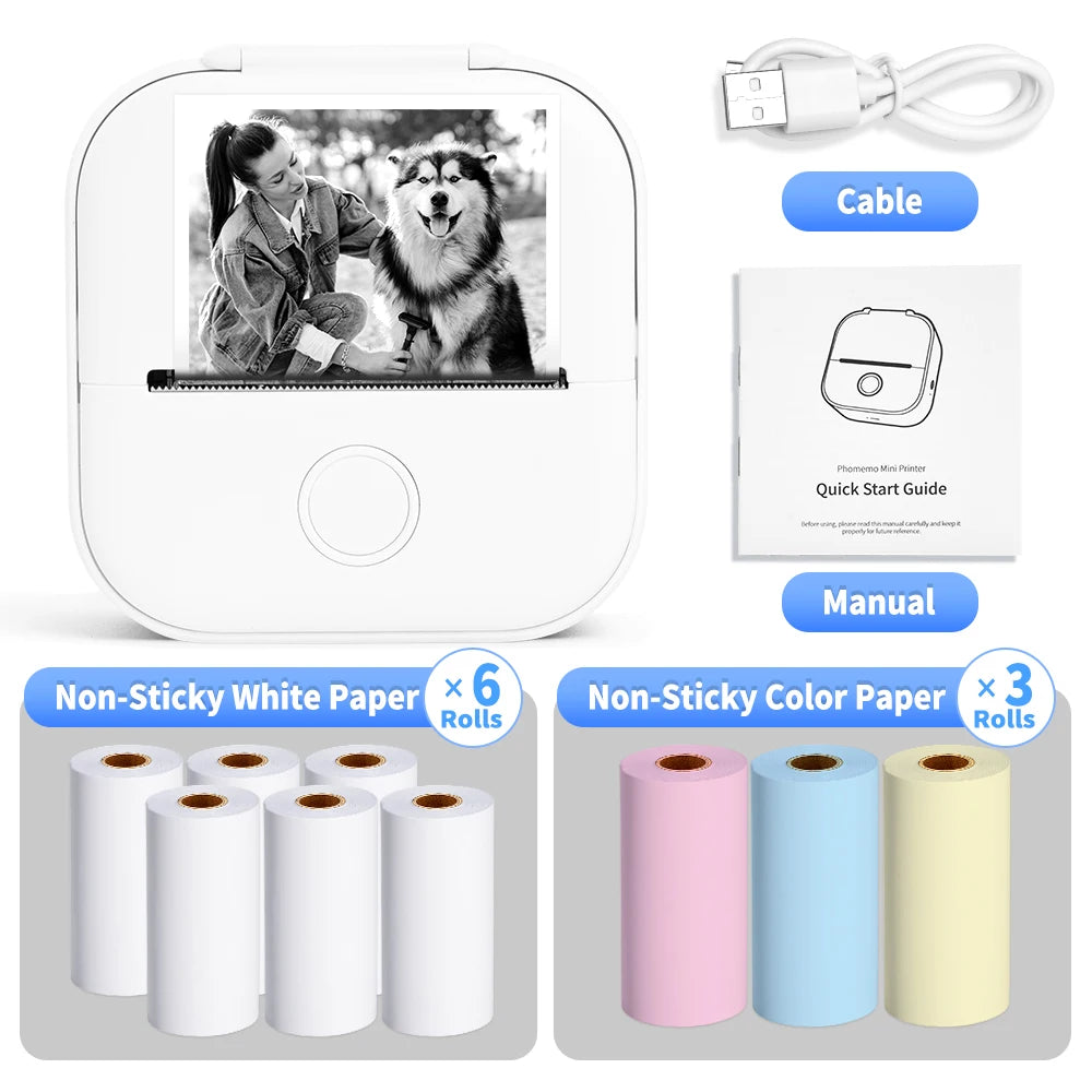 Mini Sticker Printer Phomemo T02 Thermal Portable Inkless Pocket Phone Printer Compatible with Android iOS Instantly Print Fun