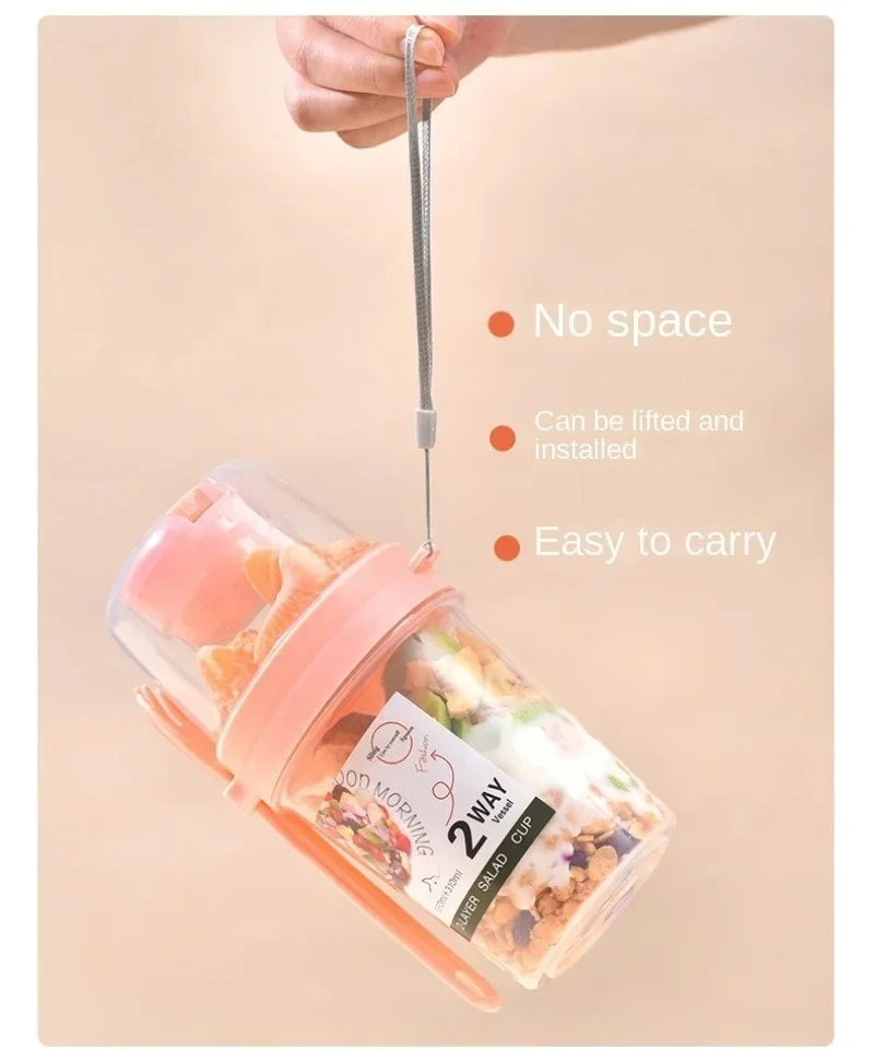 Portable Salad Cup Breakfast Cup Food Stratification Yogurt Cereal Oatmeal Snacks Parfait Containers Fruit Box Cup With Lid Fork
