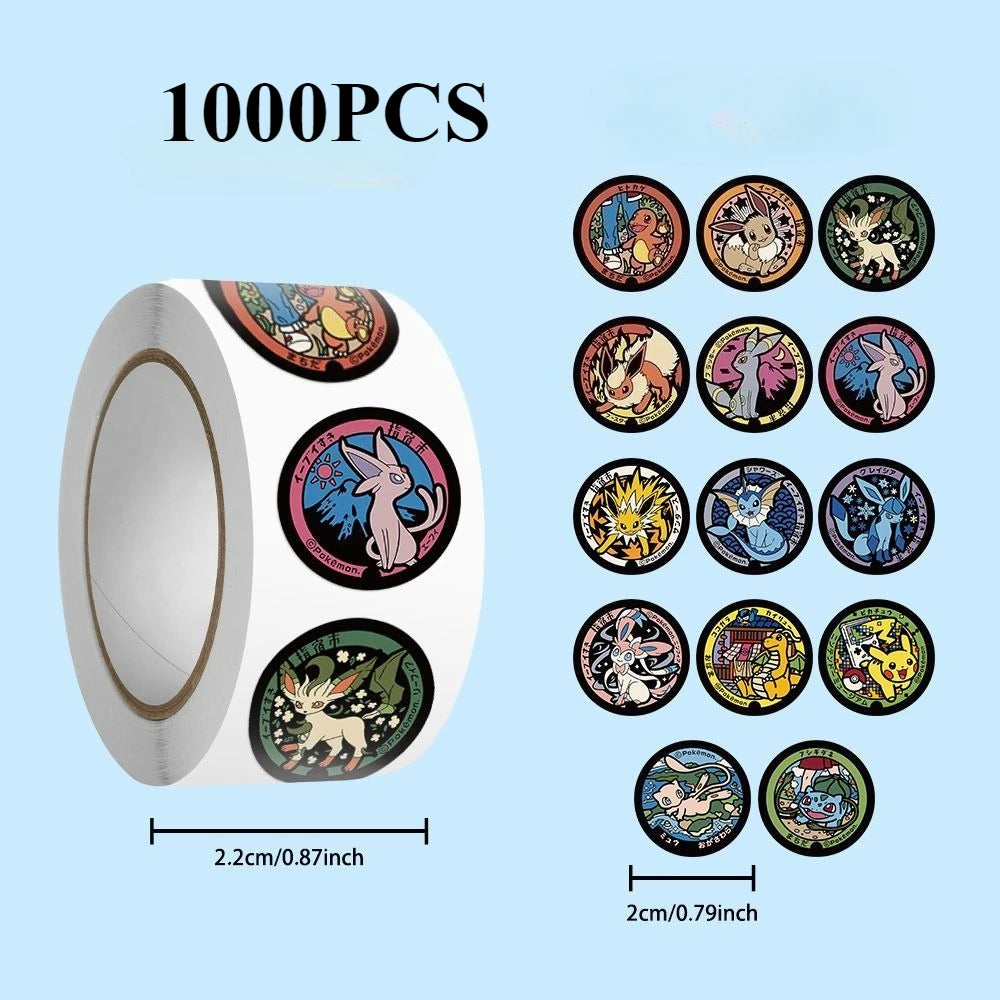 500/1000PCS Pokemon Pikachu Roll Stickers Cartoon Scrapbook Phone Gift Living Waterproof Coffee Phone Stationery Luggage Decals