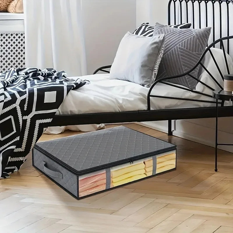 2pcs Large Under Bed Storage Bags Non-woven Clothes Organizer Clear Window Reinforced Handles for Comforters Blankets Bedding