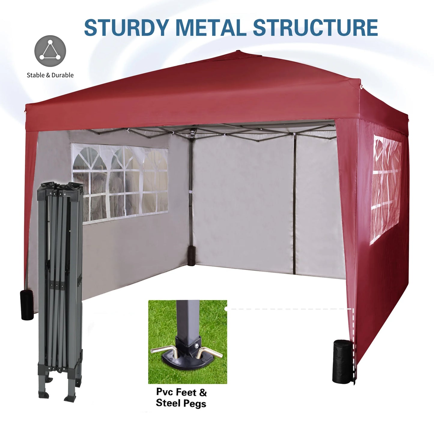 mcc direct Pop-up Gazebo 3m x 3m with Sides & 4 Weight Bags & Silver Protective Layer Waterproof Marquee Canopy WS
