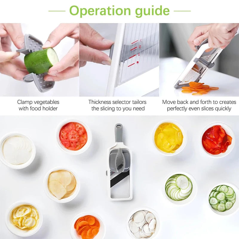 LMETJMA Multi Handheld Mandoline Slicer with Adjustable Stainless Steel Blade Kitchen Veggie Chopper Cheese Grater JT237
