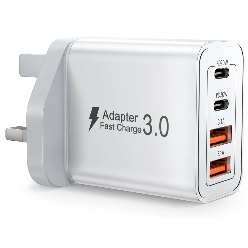 EU/UK/US/AU Wall Plug Multi-Port USB-C/USB-A Mobile Phone Charger, 40W Dual PD Fast Charging Block Adapter for iPhone, Xiaomi