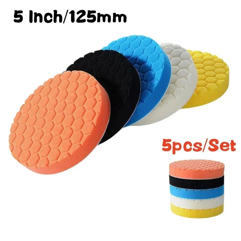 5PCS auto detailing pads polishing wheel for drill buffing kit 5/6/7 inch self adhesive polishing pad car wax applicator discs