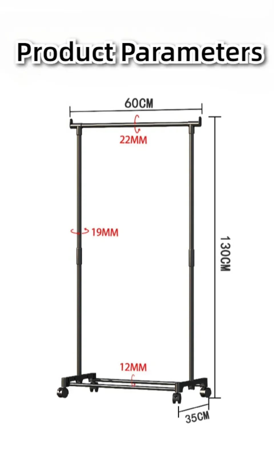 Standing Clothes Hanger Movable Simple Clothing Shelf Bedroom Storage Rack Assembled Closet Organizer Double Rod Coat Rack Floor