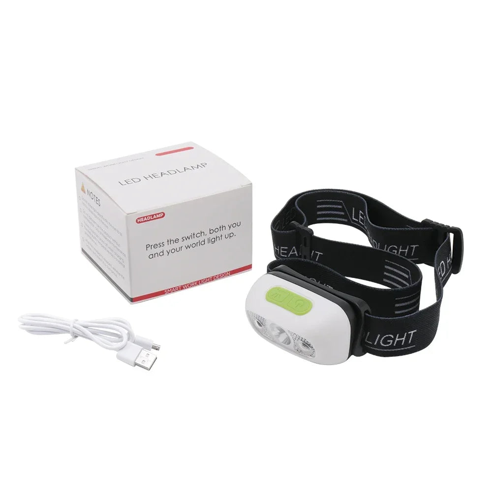 Mini LED Headlamp USB Rechargeable Headlight Wave Sensor Head Flashlight Outdoor Houshold Lamp for Camping Hiking Emergency Fish