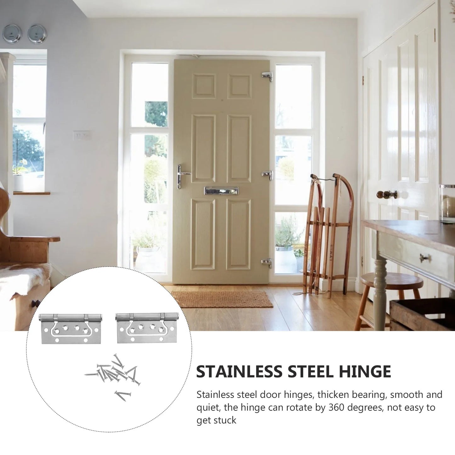 2Pcs Premium Stainless Steel Furniture Hinge Thicken Bearing Anti Rust Quiet Closing Door Hinge for Wooden Door Shed Warehouse