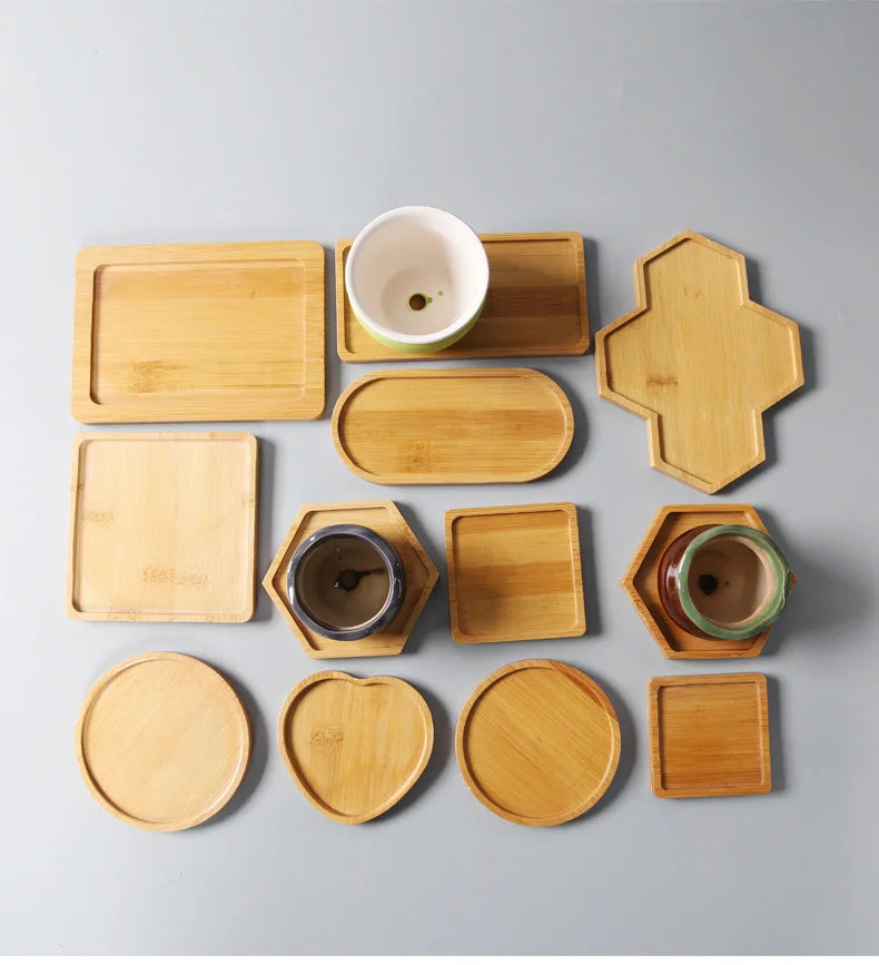 Multi Bamboo Tray Wood Saucer Flower Pot Tray Cup Pad Coaster Plate Kitchen Decorative Plate Creative Coaster Coffee Cup Mat