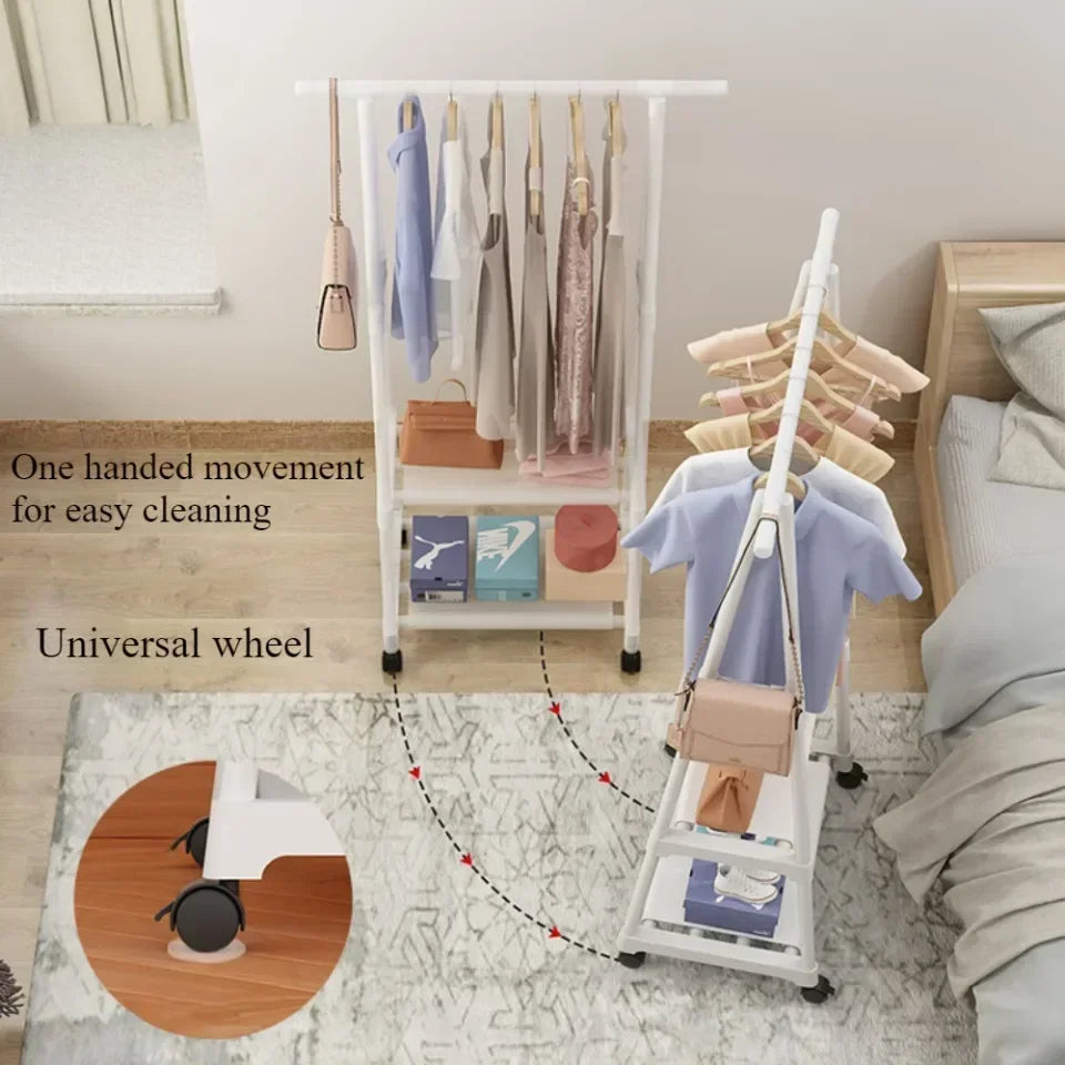 Multifunctional Storage Dormitory Clothes Drying Rack Floor Standing Clothes Rack Simple Clothes Mobile Hanging Clothes Rack