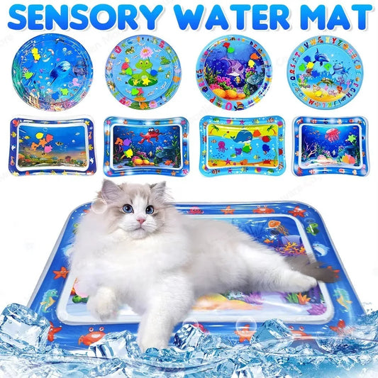 Cats Sensory Water Play Mat With Fish Thickened Inflatable Pet Water Bed Dog Play Sensory Toy Water For Pet Play Interactive Fun