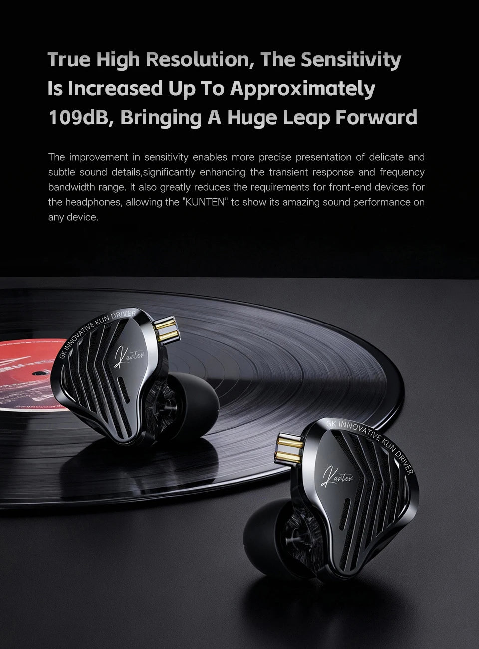 GK KUNTEN Dynamic Drive Heavy Bass Earbuds HIFI Sports Metal Headphones Detachable 2PIN Compatible with KZ Zenith EDX PRO