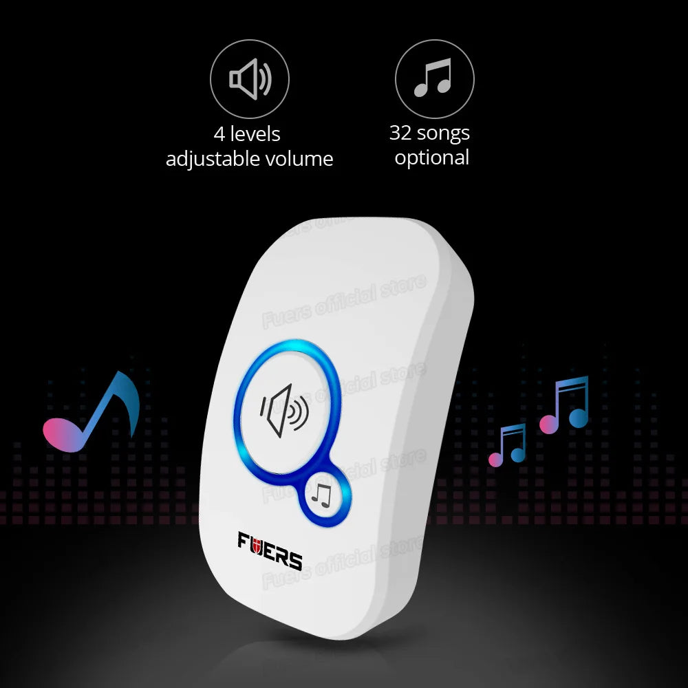 Fuers Wireless Doorbell Waterproof Door Chime Kit Welcome Chime Home Door Bell Intelligent 32 Songs Melodies Sound And LED