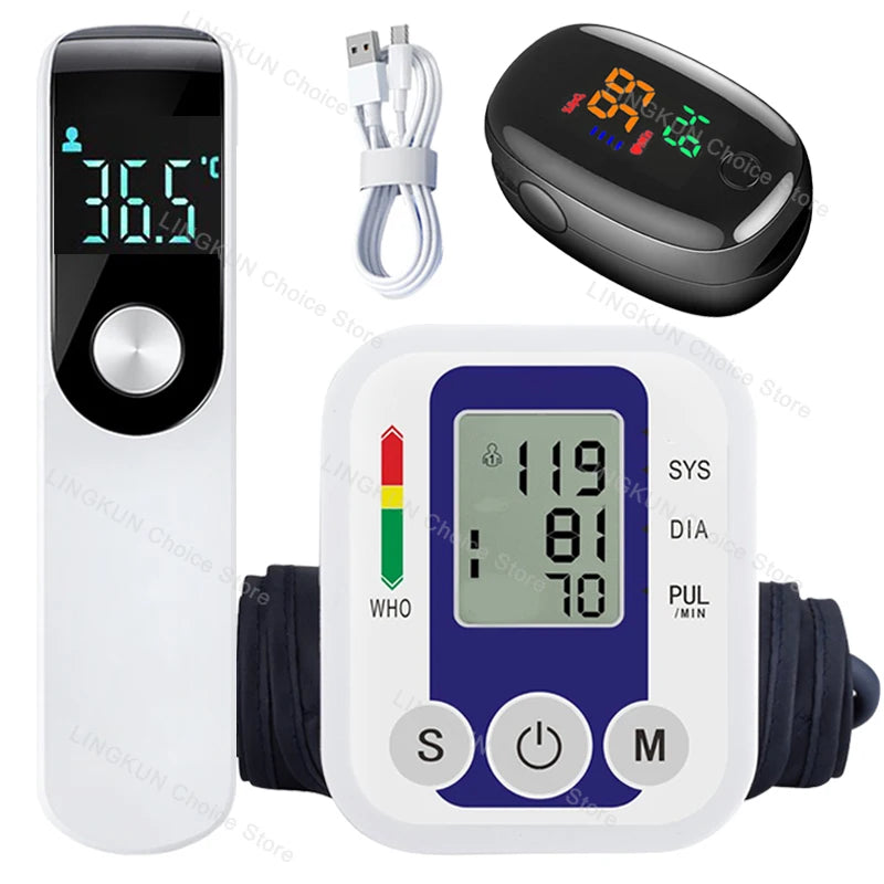 LCD Portable Health Care Pulse Meter BP Monitor Automatic Digital Arm Blood Pressure Monitor Tonometer Meter Sphygmomanometer
