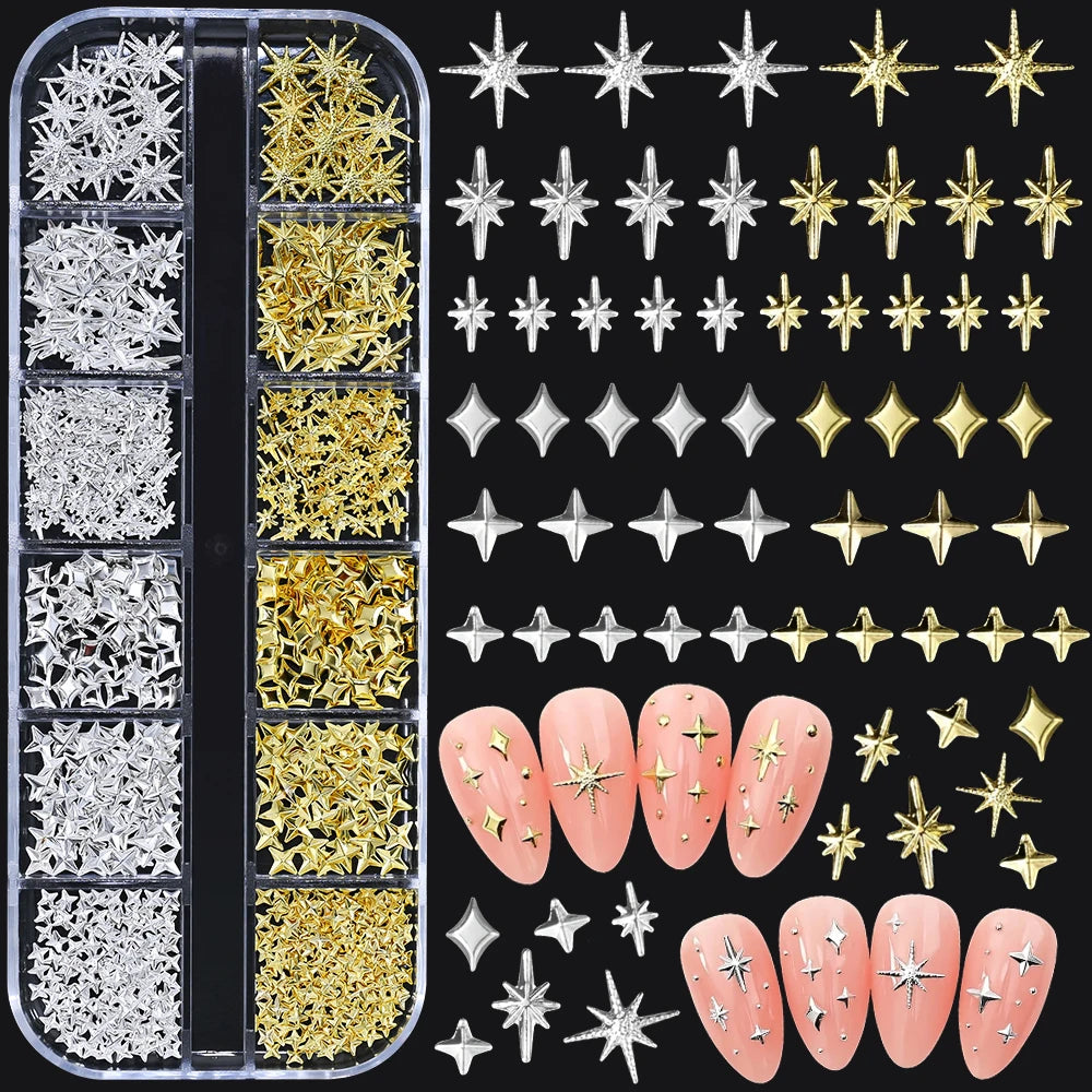 12Grid Shiny Silver Half Round Metal Caviar Bead Nail Rivets Charms 2/3/4/5/6/8mm Flatback Pearl Balls Nail Art Studs Y2k Decora