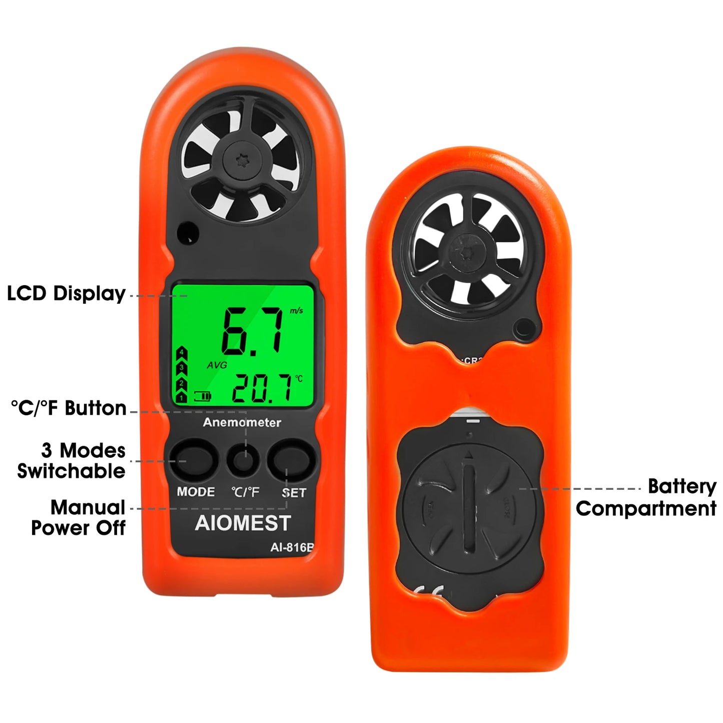 Mini Pocket Anemometer HP-816B, Wind Speed Meter 0-30m/s Current/Average/Max with Temp Backlit LCD for Drone Shooting Outdoor