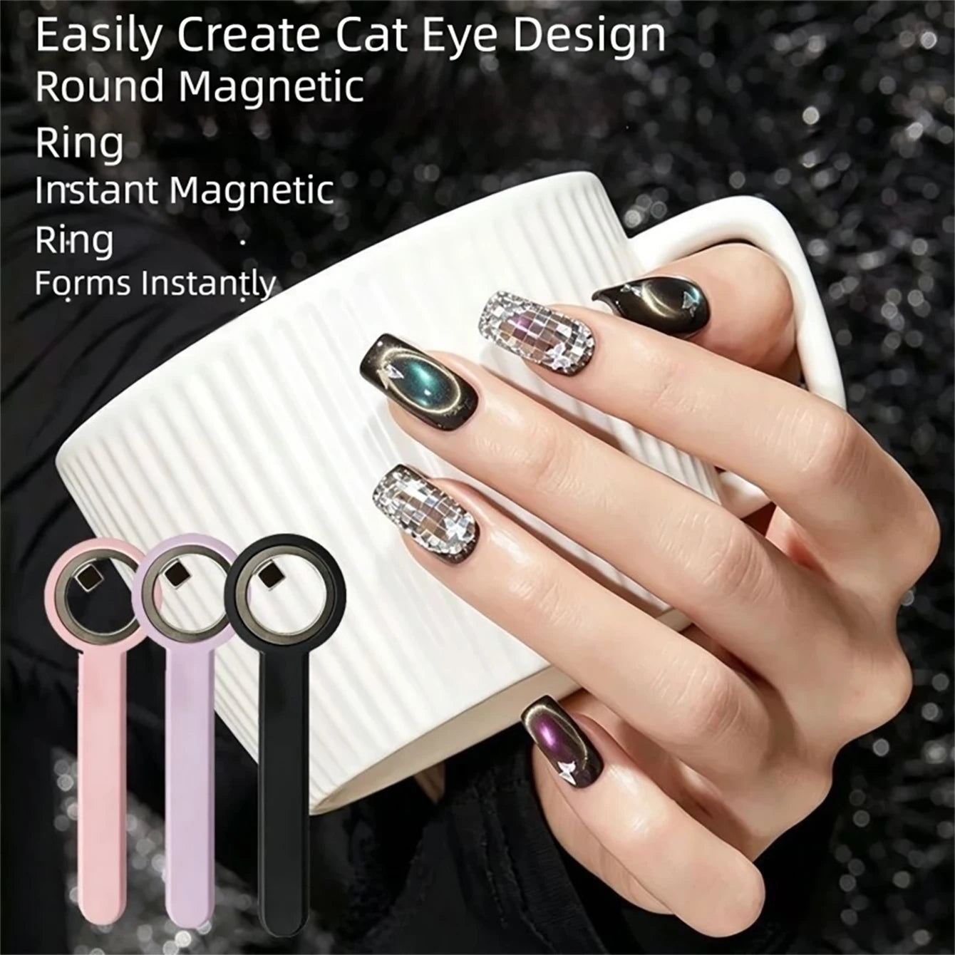MIANEL New Upgrade 3-Second Hollow Cat Eye Magnet Strong Power Ring Magnet Fast Black Hole Effect for Magnetic Nail Art Beginner