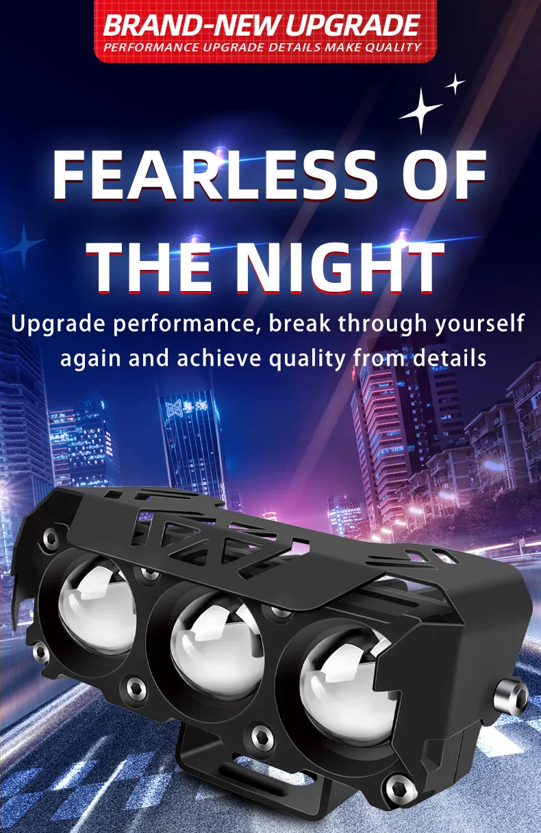 Motorcycle LED Spotlight Dual Color Hi/Low Beam Fog Lamps for Car Trucks SUV UTV 12V 24VMini Lens Headlight Driving Light