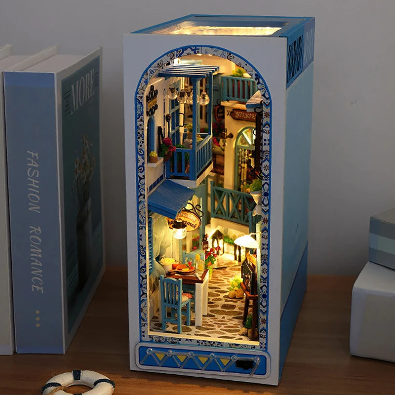 DIY Book Nook Kit Shelf Inser Dollhouse Model Building Kit Wooden Bookshelf Room Dollhouse Bookend Toy For Adults Birthday Gifts