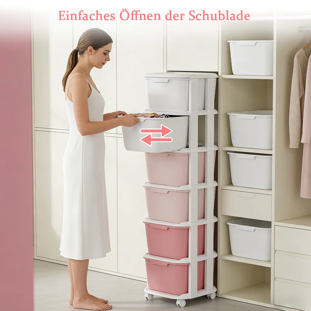 6/5 Tier Drawer Storage Cabinet Stackable Dustproof Storage Organizer with Wheels Floor-standing Storage Box Office Supplies