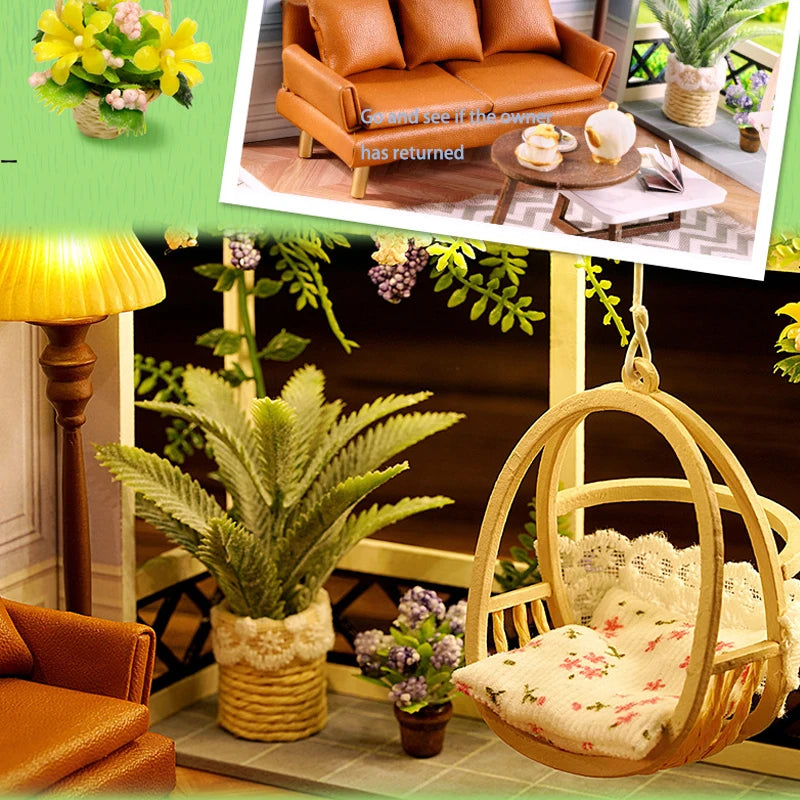 DIY Wooden Miniature Doll House Small House Kit 3D Puzzle Assembly Building Kits With Furniture LED Dollhouse Toys For Gifts