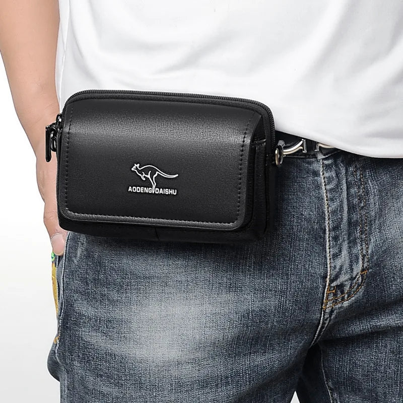 Leather Fashion Phone Pouch Belt Bag Shoulder Crossbody Waist Pack Vintage Outdoor Multi-function Mens Leisure Hanging Waist Bag