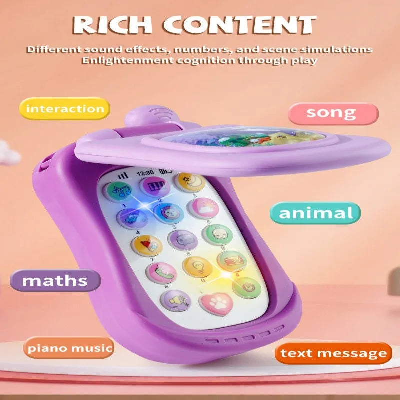 Puzzle early education music mobile phone cartoon simulation flip phone baby toy 61 children's gift English