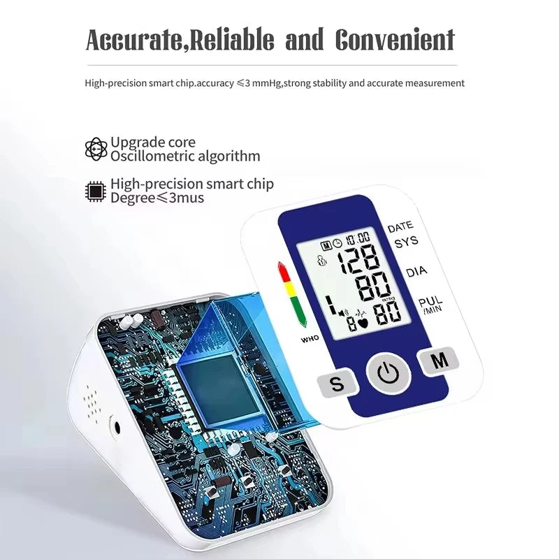 LCD Portable Health Care Pulse Meter BP Monitor Automatic Digital Arm Blood Pressure Monitor Tonometer Meter Sphygmomanometer