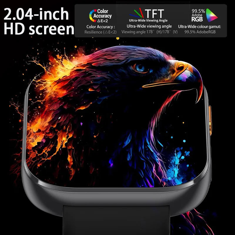 Outdoor New 1000mAh SmartWatch 2.04"HD Screen Smartwatch LED Flashlight 100+sports mode BT Call Waterproof SmartWatches Men Wome