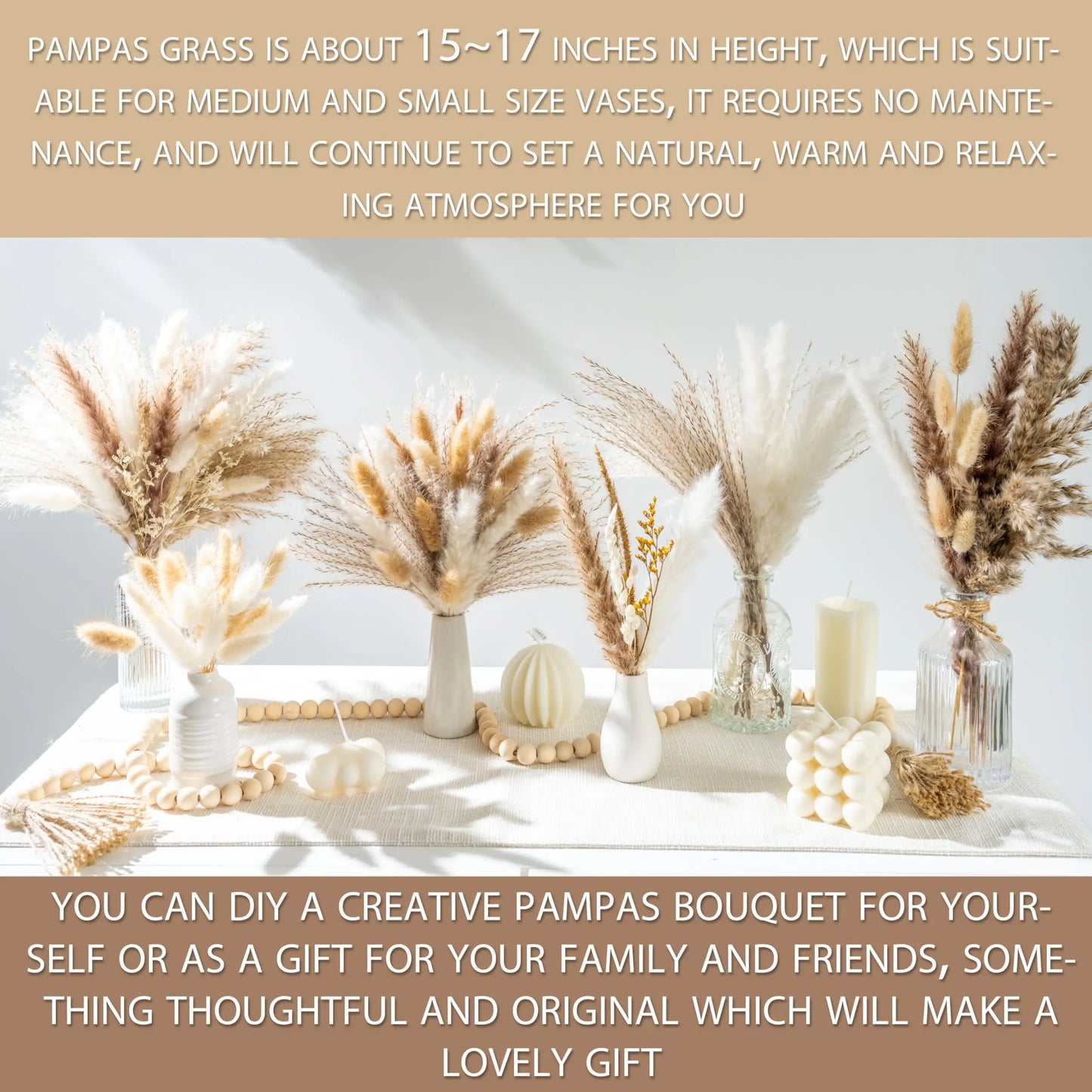 120pcs Fluffy Pampas Bunny Tail Grass Dried Artificial Flowers  Bouquet for Bathroom Wall Office Boho Home Wedding Decorations