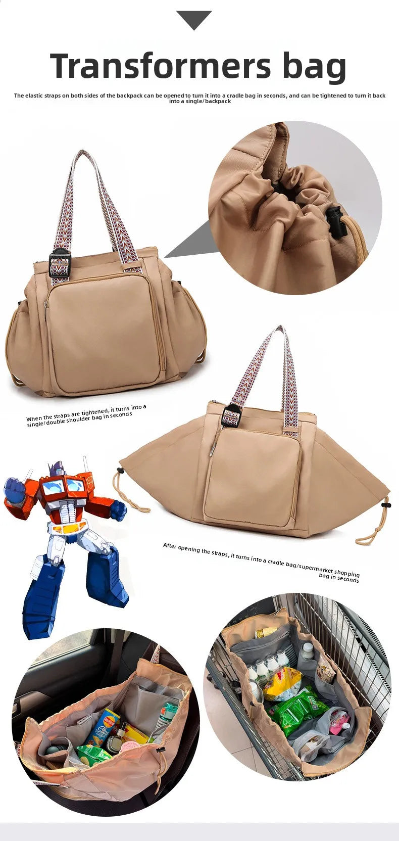 3-in-1 Mommy Bag Baby Diaper Bags Multifunctional Women's Tote Backpack Travel Duffel Airport Bags Foldable Gym Bag