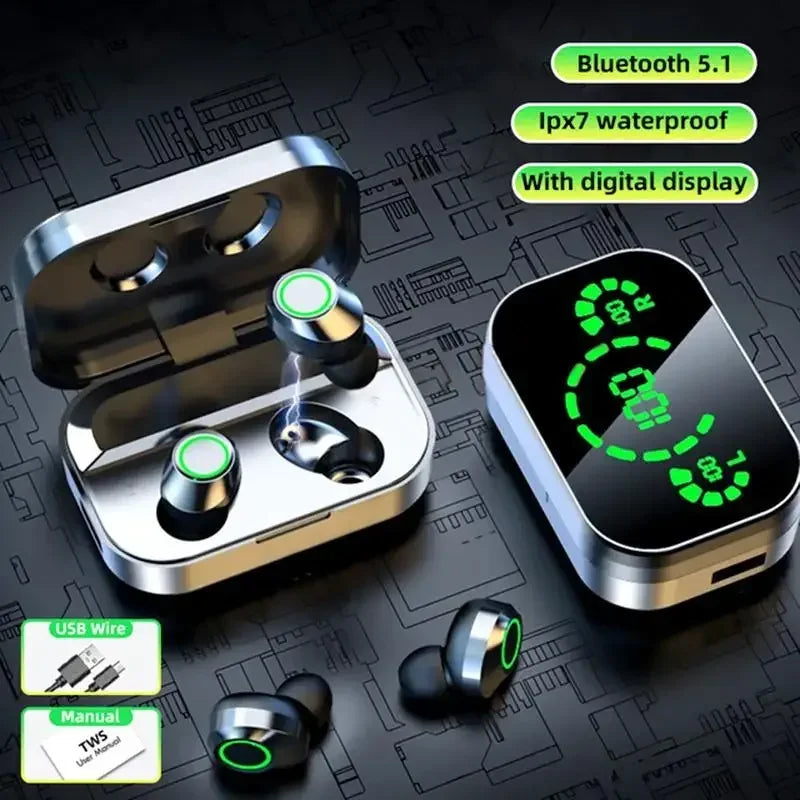 Original YD03 TWS Earphone Flashlight Wireless Headset 9D Noise Reduction New 5.2 Bluetooth Headphone With LED Power Display