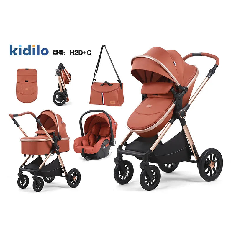 Kidilo stroller can sit and lie down folding shock absorber basket three in one two-way newborn baby high landscape