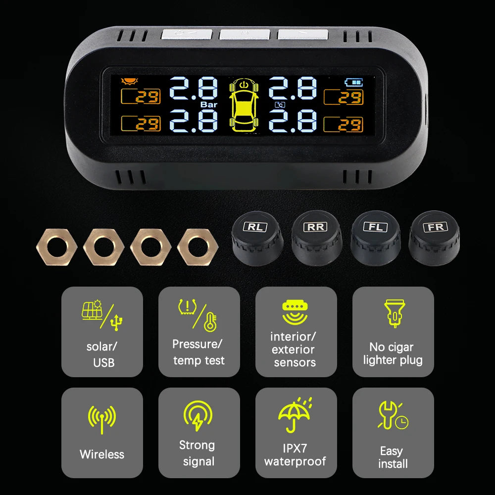 Tire Pressure Monitoring System Temperature Warning New C External Battery Version Sensors Solar TPMS Car Tyre Pressure Monitor