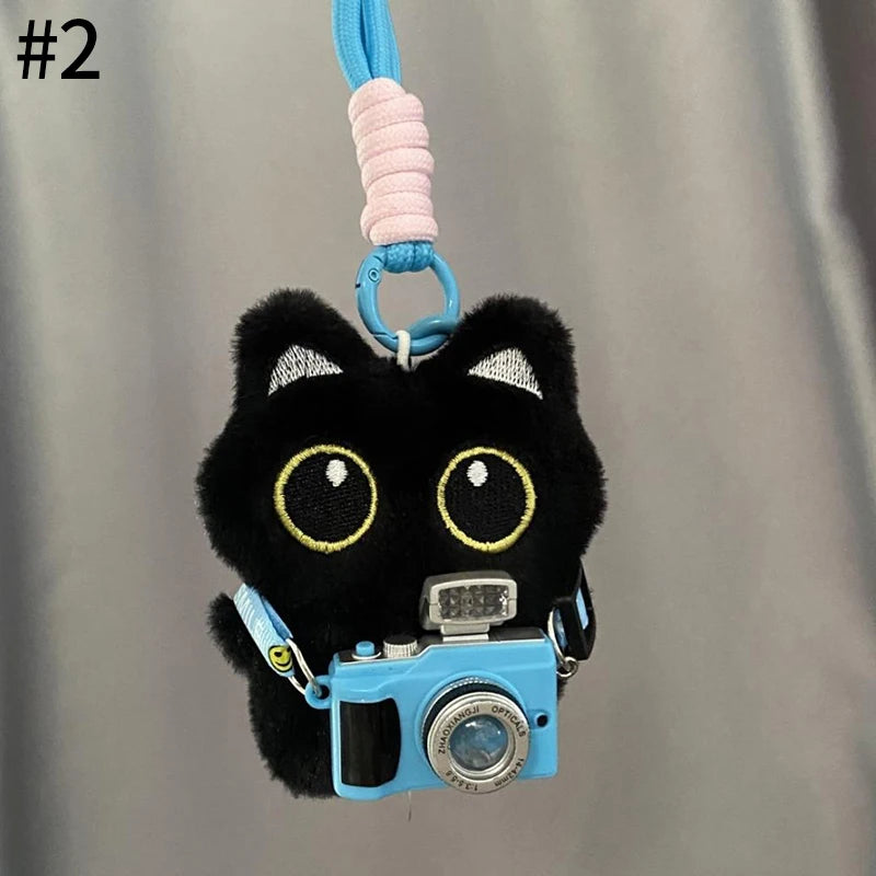 Cute Black Cat Plush Pendant Keychain Pilot Little Black Cat Hanging Backpack Keychain Creative Cat Plush Phone Keychain Gift