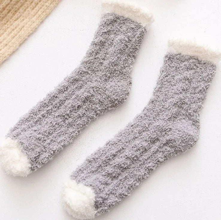 Autumn Winter Coral Velvet Socks Cute Cat Claw Socks For Women Children Girls Middle Tube Thickened Sleep Socks Home Floor Socks