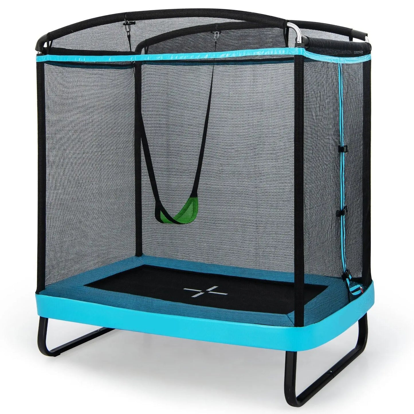 GOFLAME 2-in-1 Kids Trampoline 7FT Toddler Trampoline Swing Enclosure Safe Net-Blue