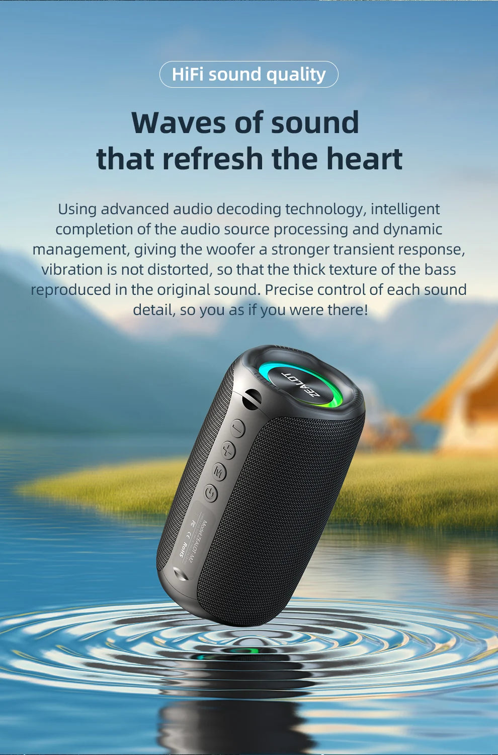 zealot-m2 Portable Bluetooth Speaker,IPX5 Waterproof 360° Wireless Speaker TWS Stereo Pairing 10hrs Playtime For Camping Hiking