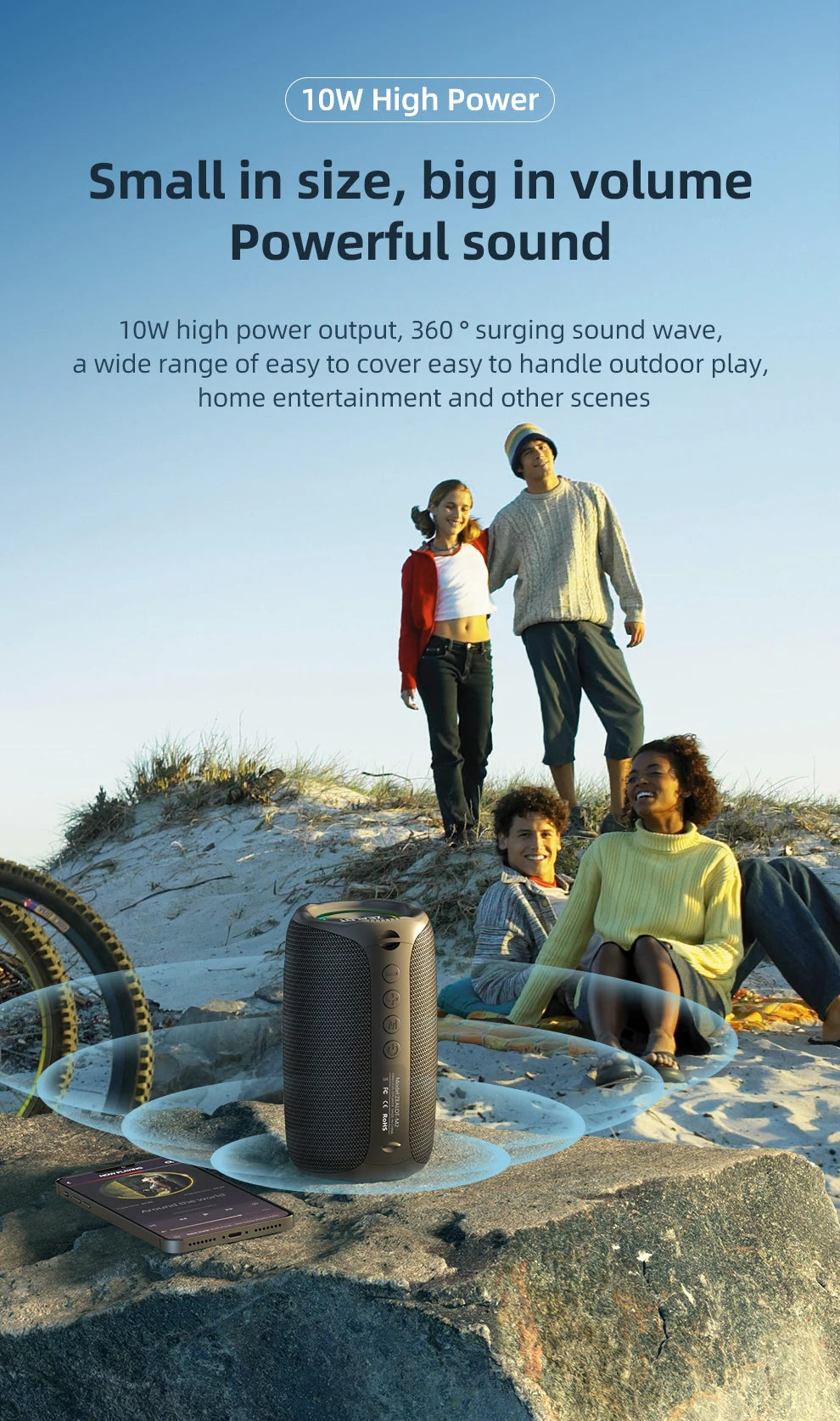 zealot-m2 Portable Bluetooth Speaker,IPX5 Waterproof 360° Wireless Speaker TWS Stereo Pairing 10hrs Playtime For Camping Hiking
