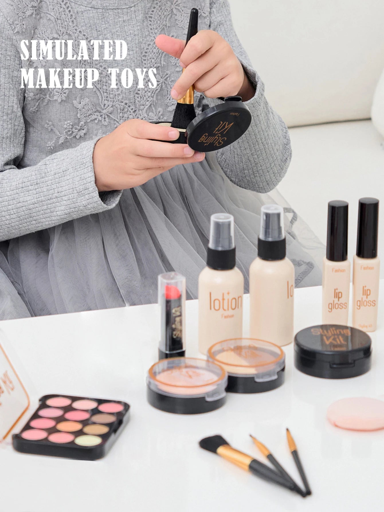 Play Makeup Toys, Simulated Cosmetics Fake Makeup Set Lipstick Powder Blusher Not Real Makeup for Girl Gifts