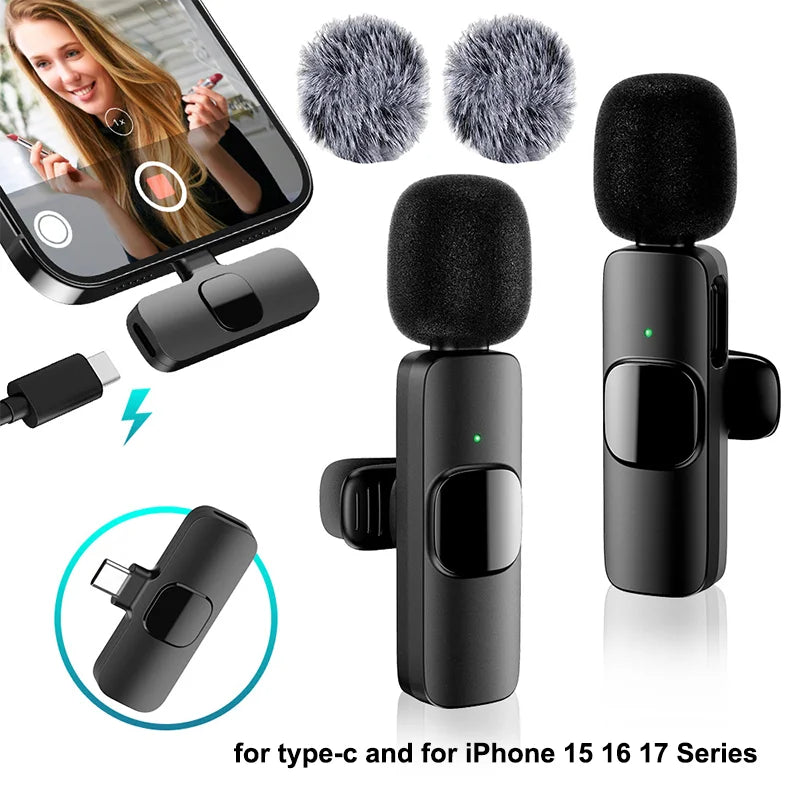 Wireless Lavalier Microphone 2.4G Mini Portable Audio Video Recording Mic for iPhone Android Live Broadcast Gaming