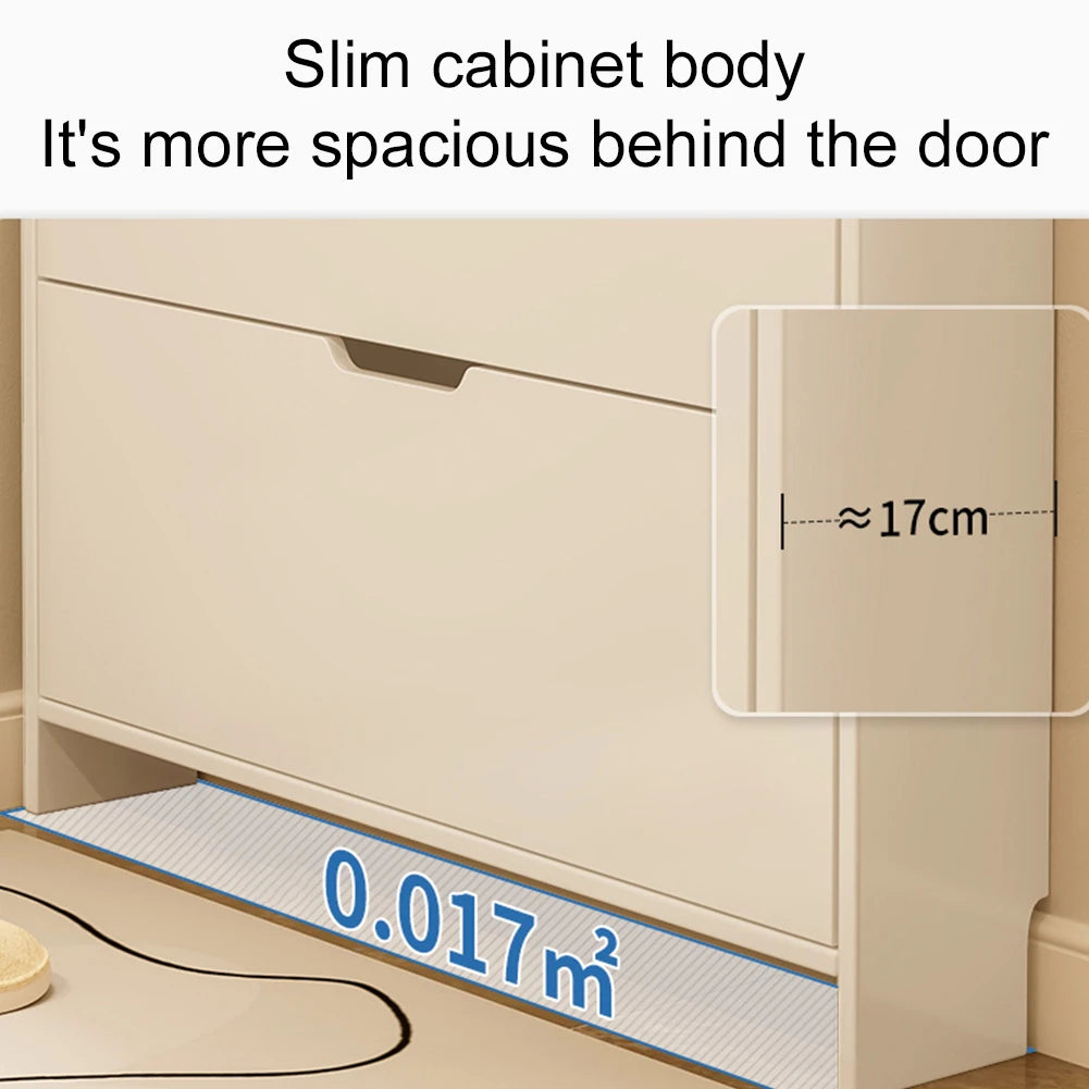 2-Tier Wooden Entrance Shoe Cabinet with Flip Drawers Shoe Organizer Cabinet Space Saving Free-Standing Shoe Cabinet for Hallway