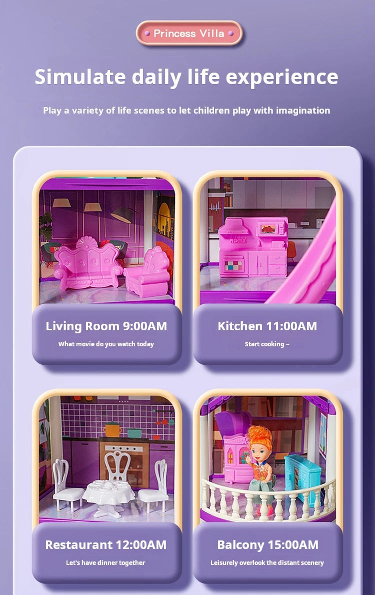 3D DIY Fantasy Princess Castle Villa Assembly Doll House Set Toys, Girls Home Toys & 3D Kids Toys