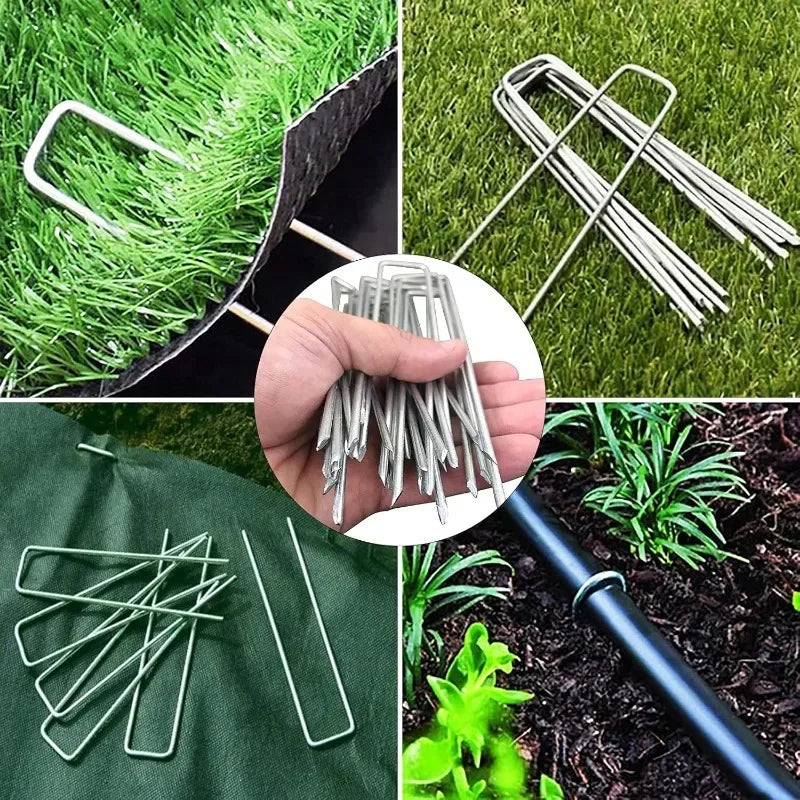 U-type Garden Staples Heavy-duty Fence Tubing Stakes Sod Pins Galvanized Landscape Spike for Holding Lawns Barrier Ground Nail