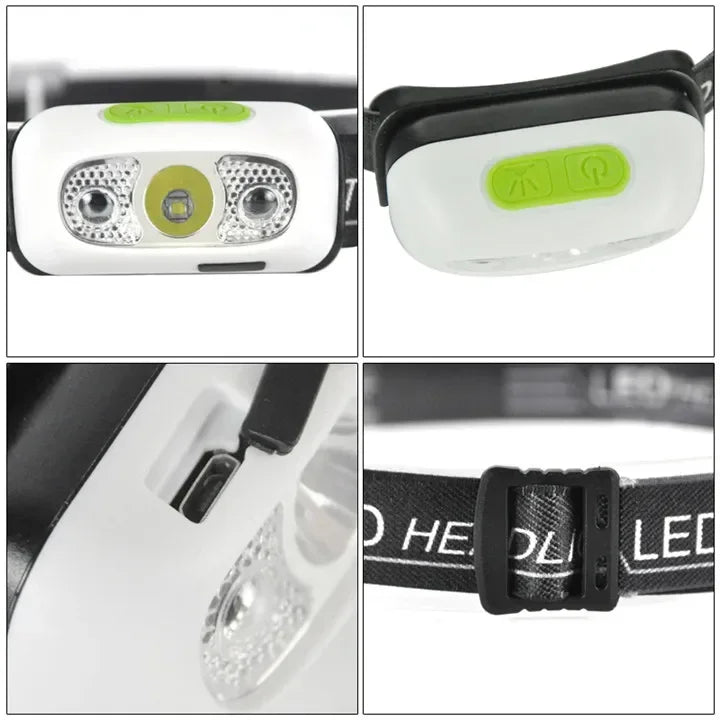 Mini LED Headlamp USB Rechargeable Headlight Wave Sensor Head Flashlight Outdoor Houshold Lamp for Camping Hiking Emergency Fish